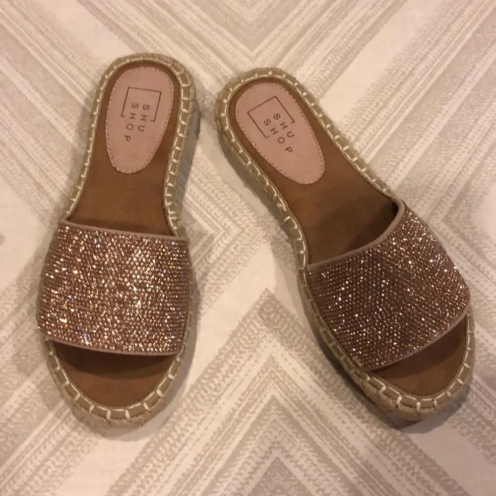 ShuShop Rose Gold Espadrille Slide Sandals - Size 8